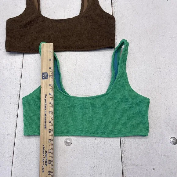 Koana Swim Emma Crinkle Top Set Womens M Green Brown Bralette 2 Piece Textured - Picture 4 of 6